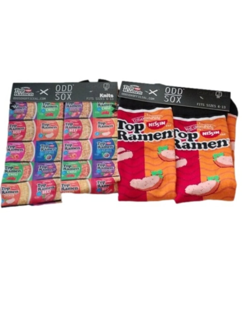 Odd Sox Nissin Top Ramen Crew Socks Fits Sizes 6-13, 2 different designs